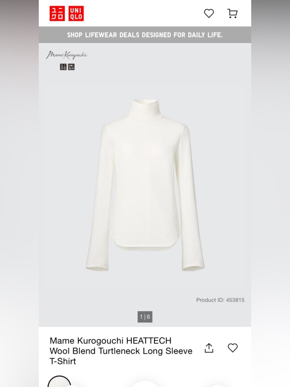 Uniqlo Kurogouchi heatteck Women’s wool blend Cream Turtleneck Long-Sleeve Top